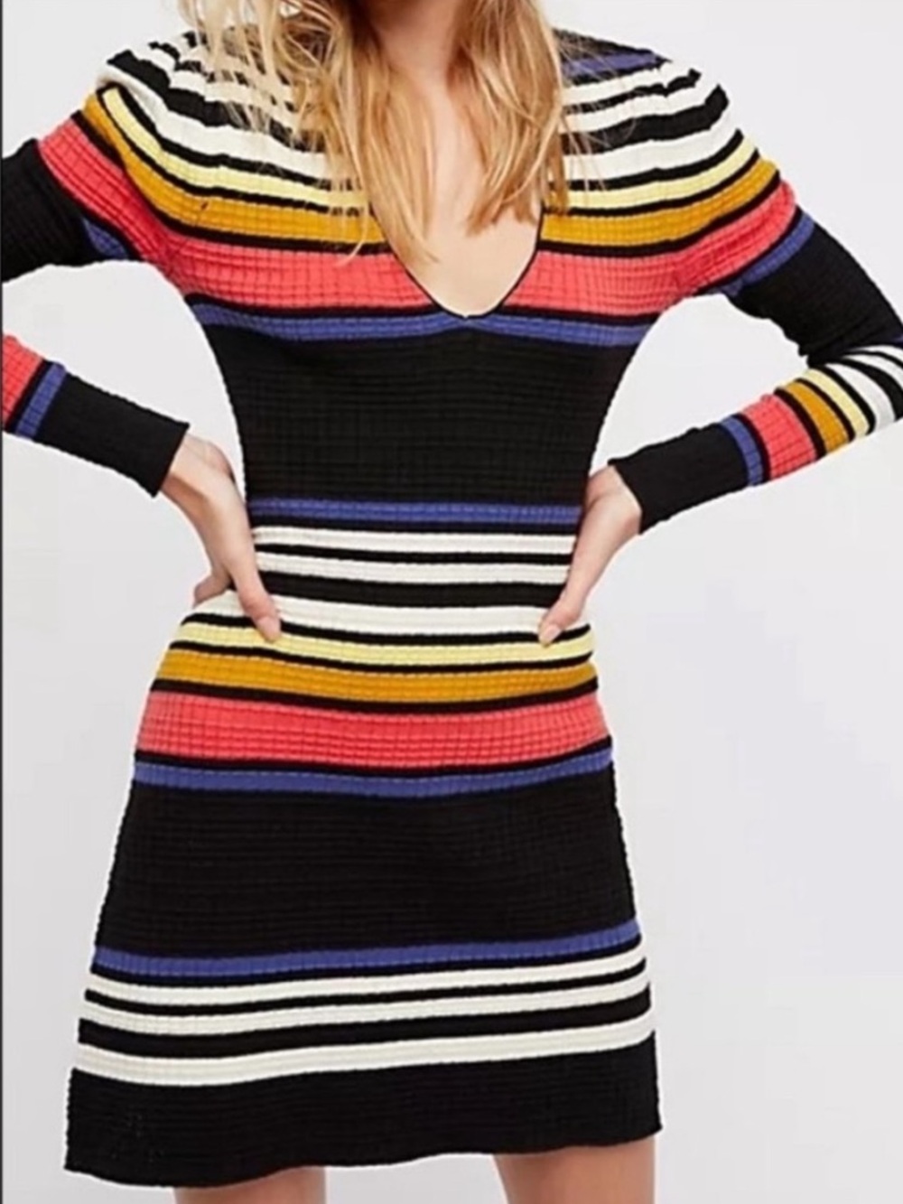 Free People Women’s Boho Colorful Striped Gidget Sweater Dress Size Medium